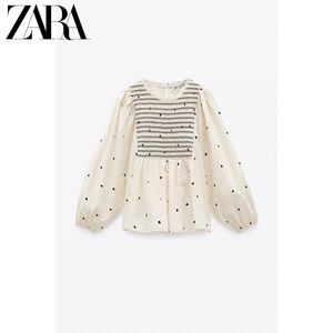 Zara Poplin Blouse with Hearts - size S